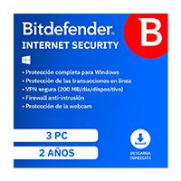 ESD BITDEFENDER INTERNET SECURITY / 3 USUARIOS / 2 AÑOS (ENTREGA ELECTRONICA), - Garantía: SG -