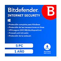ESD BITDEFENDER INTERNET SECURITY / 5 USUARIOS / 1 AÑO (ENTREGA ELECTRONICA), - Garantía: SG -