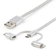 CABLE TRENZADO DE 1M USB A LIGHTNING USB-C Y MICRO USB - CABLE CARGADOR PARA TELFONO CELULAR IPHONE IPAD TABLET - STARTECH.COM MOD. LTCUB1MGR, - Garantía: 2 AÑOS -