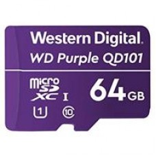 MEMORIA WD PURPLE SC QD101 MICRO SDXC 64GB VIDEOVIGILANCIA 24/7 CLASE 10 U1 LECT 50MB/S ESC 40MB/S WDD064G1P0C, - Garantía: 3 AÑOS -