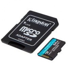 MEMORIA KINGSTON MICRO SDXC CANVAS GO PLUS 64GB UHS-I U3 V30 A2 CLASE 10 C/ADAPTADOR (SDCG3/64GB), - Garantía: 1 AÑO -