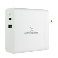 ADAPTADOR CARGADOR DE CORRIENTE DE 65W PUERTOS USB-A/USB-C PERFECT CHOICE - BLANCO, - Garantía: SG -