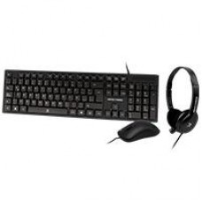 KIT TECLADO / MOUSE / DIADEMA CON MICROFONO INTEGRADO ALAMBRICOS CONECTOR USB / 3.5MM PERFECT CHOICE - NEGRO, - Garantía: 1 AÑO -