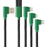 CABLE 3 EN 1 MICROUSB/TIPO C/LIGHTNING HUNE HIEDRA SUSTENTABLE TRENZADO 90ª 1.2M COMPATIBLE CON IPHONE (BOSQUE), - Garantía: 1 AÑO -