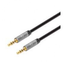 CABLE AUDIO,MANHATTAN,355988, ESTEREO 3.5MM M-M 1.0M NEGRO/ALUMINIO PLATEADO, - Garantía: 3 AÑOS -