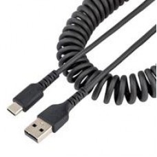 CABLE DE 50CM DE CARGA USB A A USB C, CABLE USB TIPO C EN ESPIRAL DE CARGA RAPIDA, CABLE USB 2.0 A A USBC NEGRO - STARTECH.COM MOD. R2ACC-50C-USB-CABLE, - Garantía: 5 AÑOS -