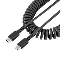 CABLE DE 50CM DE CARGA USB C A USB C, CABLE USB TIPO C EN ESPIRAL DE CARGA RAPIDA Y SERVICIO PESADO, CABLE USB 2.0 USBC NEGRO - STARTECH.COM MOD. R2CCC-50C-USB-CABLE, - Garantía: 5 AÑOS -