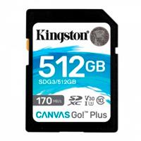 MEMORIA FLASH SD KINGSTON SDXC CANVAS GO PLUS 512GB 170RC10 UHS-I U3 V30(SDG3/512GB), - Garantía: 99 AÑOS -