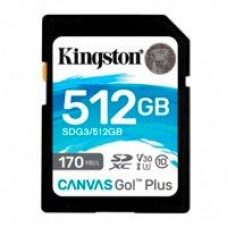 MEMORIA FLASH SD KINGSTON SDXC CANVAS GO PLUS 512GB 170RC10 UHS-I U3 V30(SDG3/512GB), - Garantía: 99 AÑOS -