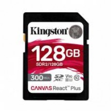 MEMORIA FLASH SD KINGSTON SDXC CANVAS REACT PLUS 128GB 300R/260W UHS-II U3 V90 (SDR/128GB), - Garantía: 99 AÑOS -