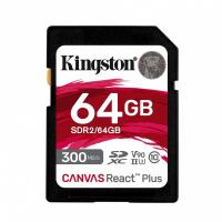 MEMORIA FLASH SD KINGSTON SDXC CANVAS REACT PLUS 64GB 300R UHS-II V90(SDR/64GB), - Garantía: 99 AÑOS -