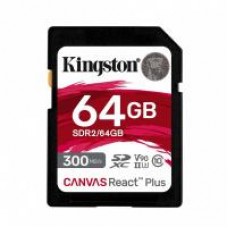 MEMORIA FLASH SD KINGSTON SDXC CANVAS REACT PLUS 64GB 300R UHS-II V90(SDR/64GB), - Garantía: 99 AÑOS -