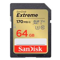 MEMORIA SANDISK SDXC 64GB EXTREME 170MB/S 4K CLASE 10 U3 V30 SDSDXV2-064G-GNCIN, - Garantía: 10 AÑOS -