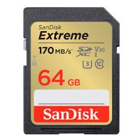 MEMORIA SANDISK SDXC 64GB EXTREME 170MB/S 4K CLASE 10 U3 V30 SDSDXV2-064G-GNCIN, - Garantía: 10 AÑOS -