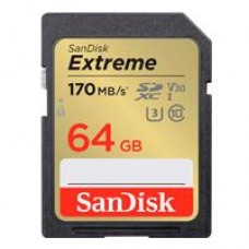 MEMORIA SANDISK SDXC 64GB EXTREME 170MB/S 4K CLASE 10 U3 V30 SDSDXV2-064G-GNCIN, - Garantía: 10 AÑOS -