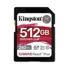 MEMORIA FLASH SD KINGSTON SDXC CANVAS REACT PLUS 512GB 280R/150W UHS-II U3 V60 (SDR2V6/512GB), - Garantía: 99 AÑOS -