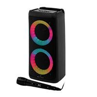 BOCINA INALAMBRICA BLUETOOTH PORTATIL CON MICROFONO RECARGABLE LUZ RGB DOBLE BOCINA 4 PULGADAS PERFECT CHOICE FESTA ULTIMATE - NEGRO, - Garantía: 1 AÑO -
