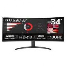 MONITOR PC LG CURVO ULTRAWIDE QHD 34WR50QK,34 PULG,RESOL. 3440X1440,1800R,PANEL VA,REL. 21:9,BRILLO 300 CD/M2,CONTR. 3000:1,TR 5MS,100 HZ,HDR10,HDMI,DISPLAY PORT,MONTABLE PARED 100X100,NEGRO., - Garantía: SG -