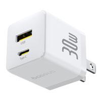CARGADOR DE PARED 2 PUERTOS BASEUS, CARGA RPIDA, 1 TIPO C1 USB-A 30W, COLOR BLANCO, - Garantía: 1 AÑO -