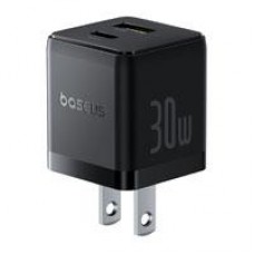 CARGADOR DE PARED 2 PUERTOS BASEUS, CARGA RPIDA, 1 TIPO C1 USB-A 30W, COLOR NEGRO, - Garantía: 1 AÑO -