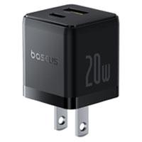 CARGADOR DE PARED 2 PUERTOS BASEUS, CARGA RPIDA, 1 TIPO C1 USB-A 20W, COLOR NEGRO, - Garantía: 1 AÑO -