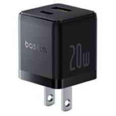 CARGADOR DE PARED 2 PUERTOS BASEUS, CARGA RPIDA, 1 TIPO C1 USB-A 20W, COLOR NEGRO, - Garantía: 1 AÑO -