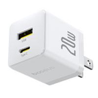 CARGADOR DE PARED 2 PUERTOS BASEUS, CARGA RPIDA, 1 TIPO C1 USB-A 20W, COLOR BLANCO, - Garantía: 1 AÑO -
