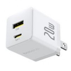 CARGADOR DE PARED 2 PUERTOS BASEUS, CARGA RPIDA, 1 TIPO C1 USB-A 20W, COLOR BLANCO, - Garantía: 1 AÑO -