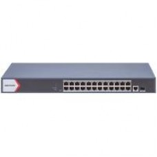 SWITCH GIGABIT POE+ HIKVISION / ADMINISTRABLE / 24 PUERTOS 1000 MBPS POE+ / 1 PUERTO 100 UPLINK / 1 PUERTO 1000 MBPS UPLINK / 1 PUERTOS SFP UPLINK / CONFIGURACIÓN NUBE DESDE HIK-PARTNERPRO / MODO EXT, - Garantía: 1 AÑO -