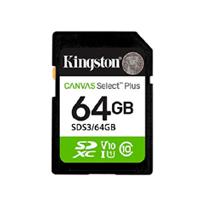 MEMORIA FLASH SD KINGSTON SDXC CANVAS SELECT 64GB 100MB/S C10 UHS-I U1 V10 (SDS3/64GB), - Garantía: 1 AÑO -