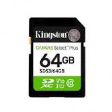 MEMORIA FLASH SD KINGSTON SDXC CANVAS SELECT 64GB 100MB/S C10 UHS-I U1 V10 (SDS3/64GB), - Garantía: 1 AÑO -