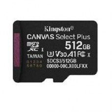 MEMORIA FLASH MICRO SD KINGSTON SDXC CANVAS SELECT PLUS 512GB 150MB/S UHS-I U3 V30 SIN/ADAPTADOR (SDCS3/512GBSP), - Garantía: 1 AÑO -