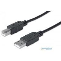 CABLE USB,MANHATTAN,333368, V2.0 A-B 1.8M, NEGRO, - Garantía: 3 AÑOS -
