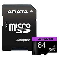 MEMORIA ADATA MICRO SDHC 64GB UHS-I CLASE 10 C/ADAPTADOR (AUSDX64GUICL10-RA1), - Garantía: 99 AÑOS -