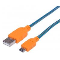 CABLE USB,MANHATTAN,394024, V2 A-MICRO B, BLISTER TEXTIL 1.0M NARANJA/AZUL, - Garantía: 5 AÑOS -