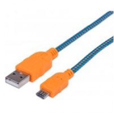 CABLE USB,MANHATTAN,394024, V2 A-MICRO B, BLISTER TEXTIL 1.0M NARANJA/AZUL, - Garantía: 5 AÑOS -