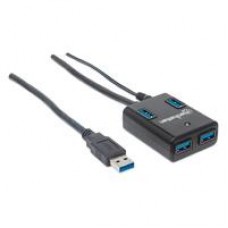 HUB USB,MANHATTAN,162302, V3.0  4 PTOS CON FUENTE, NEGRO, - Garantía: 3 AÑOS -