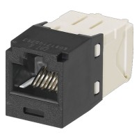 CONECTOR JACK RJ45 ESTILO TG, MINI-COM, CATEGORÍA 6, DE 8 POSICIONES Y 8 CABLES, COLOR NEGRO.